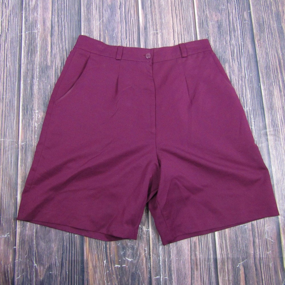 Darlyn Shorts Women 10 Wine Burgundy Pleated High Waist Elastic Back Made in USA